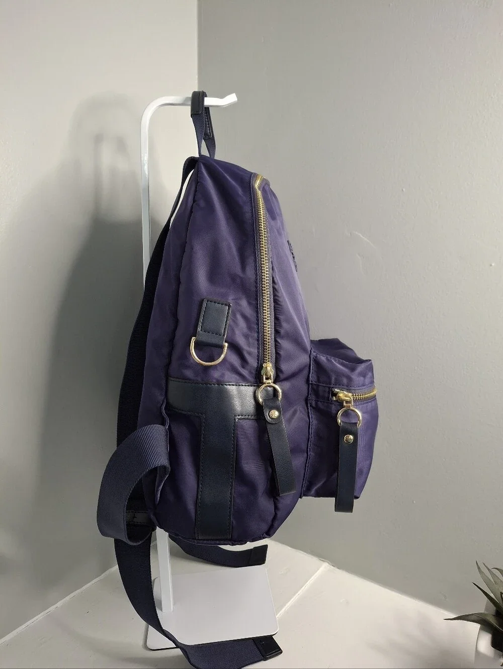 Tory Burch Virginia Navy Nylon Mini Backpack Gold Hardware EUC - Picture 3 of 8